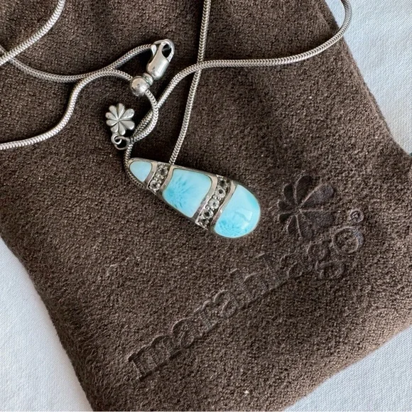 Marahlago Marina Larimar necklace sterling silver white topaz summer vacation - Picture 5 of 5
